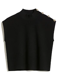 Pull Sans Manches à Col Montant avec Boutons l'Épaule