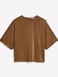 Long-Sleeve Crew-Neck Satin Blouse