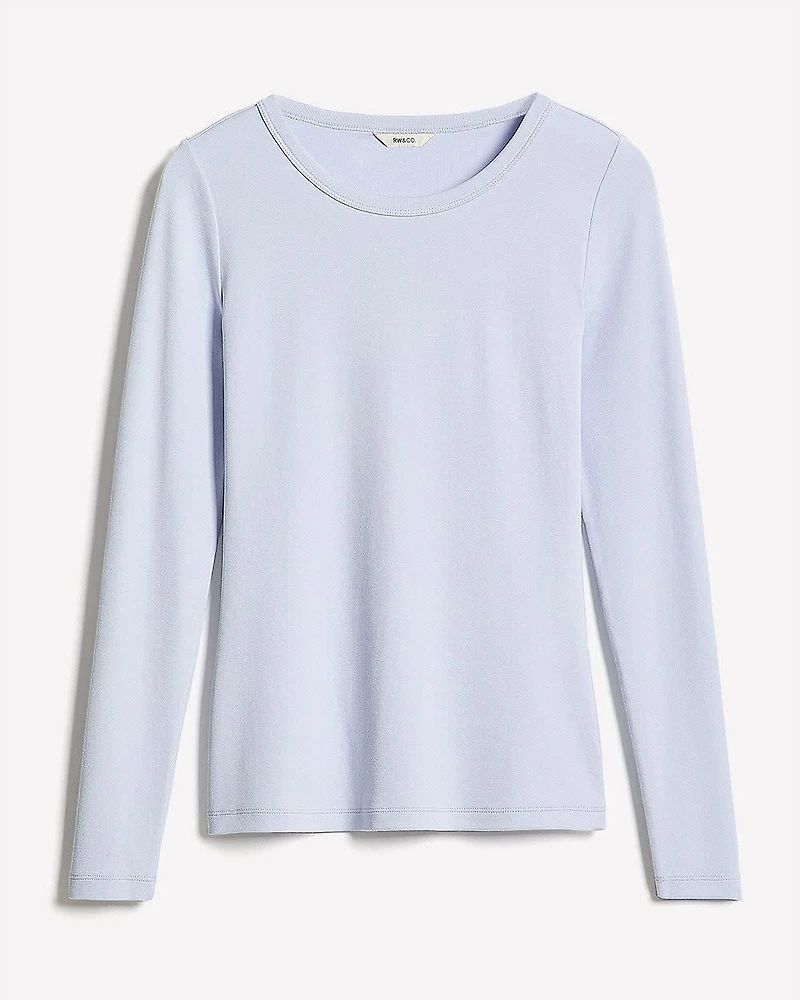 T-Shirt Côtelé Ajusté à Manches Longues et Col Rond en Tricot Luxueux