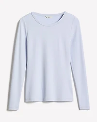 T-Shirt Côtelé Ajusté à Manches Longues et Col Rond en Tricot Luxueux