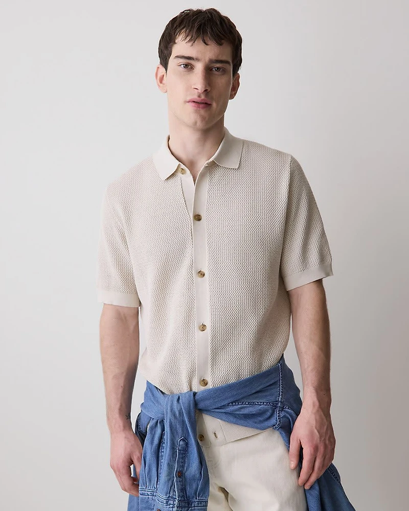 Short-Sleeve Textured Shirt Sweater