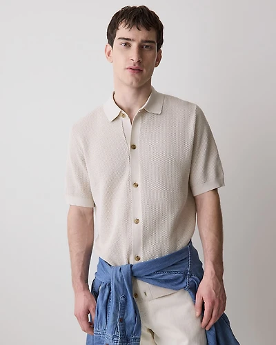 Short-Sleeve Textured Shirt Sweater