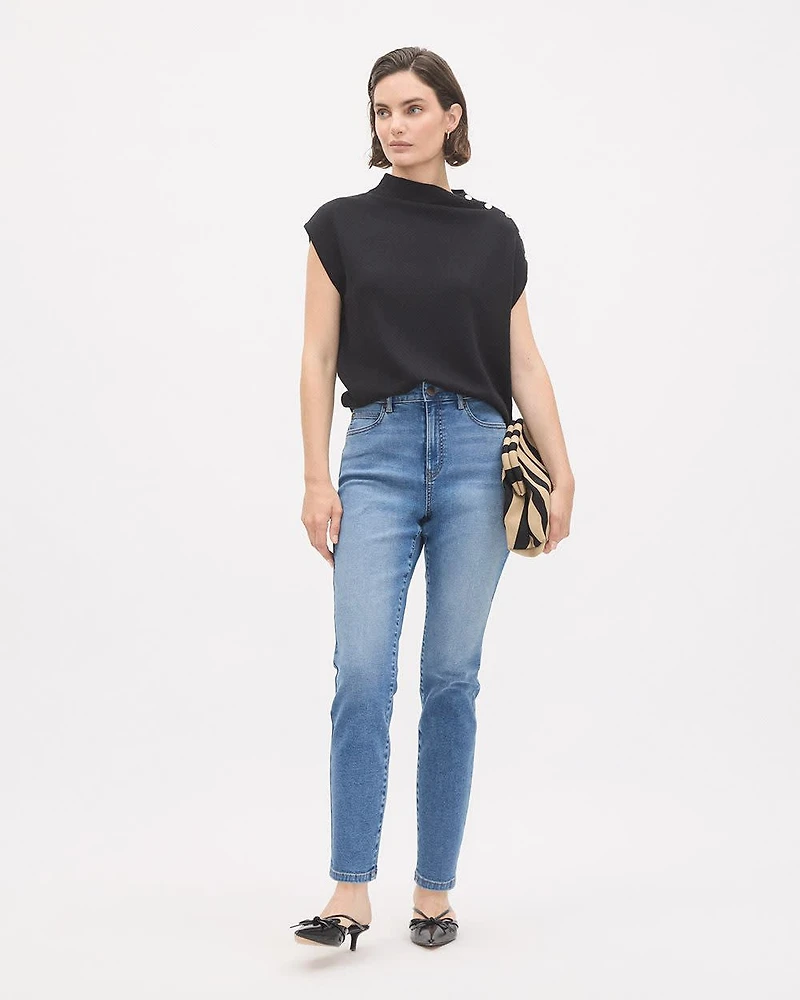 Pull Sans Manches à Col Montant avec Boutons l'Épaule