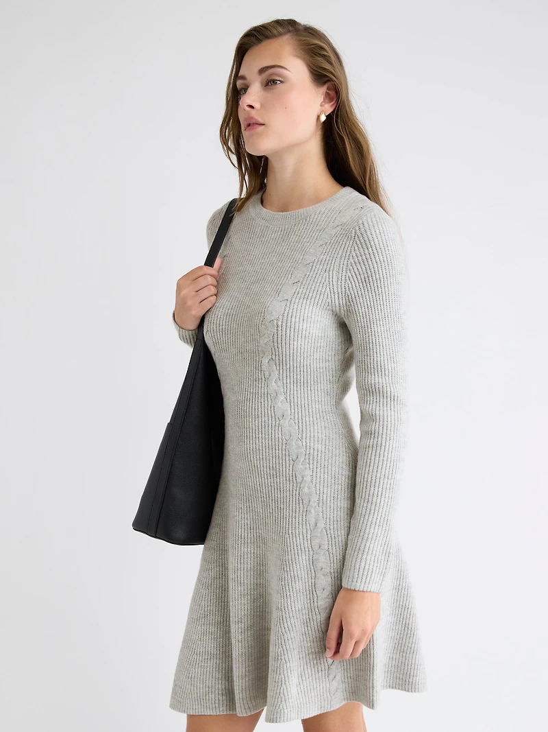 Long-Sleeve Crew-Neck Mini Sweater Dress