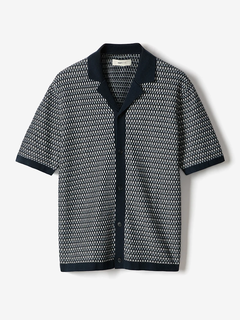 Pull Rayé à Boutonner Manches Courtes et Col Camp