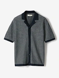 Pull Rayé à Boutonner Manches Courtes et Col Camp