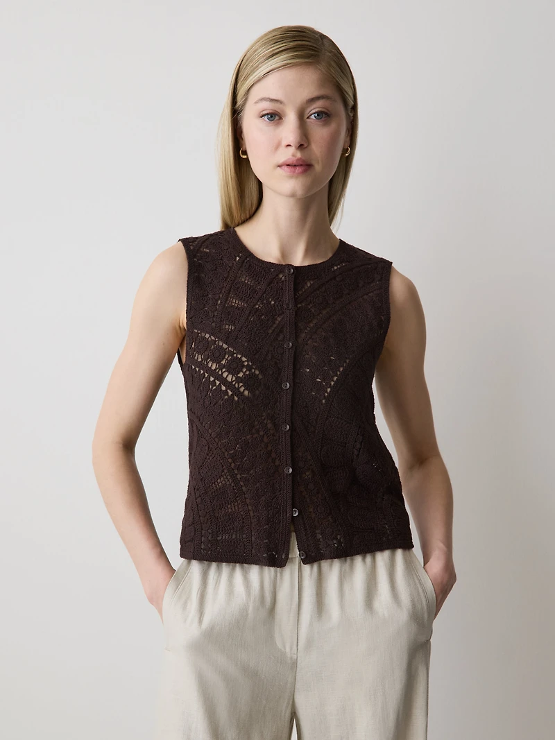 Camisole à Boutonner en Tricot Crocheté