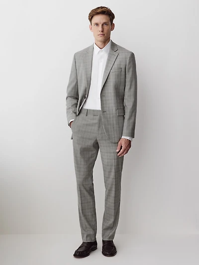 Slim-Fit Checkered Grey Suit Pant