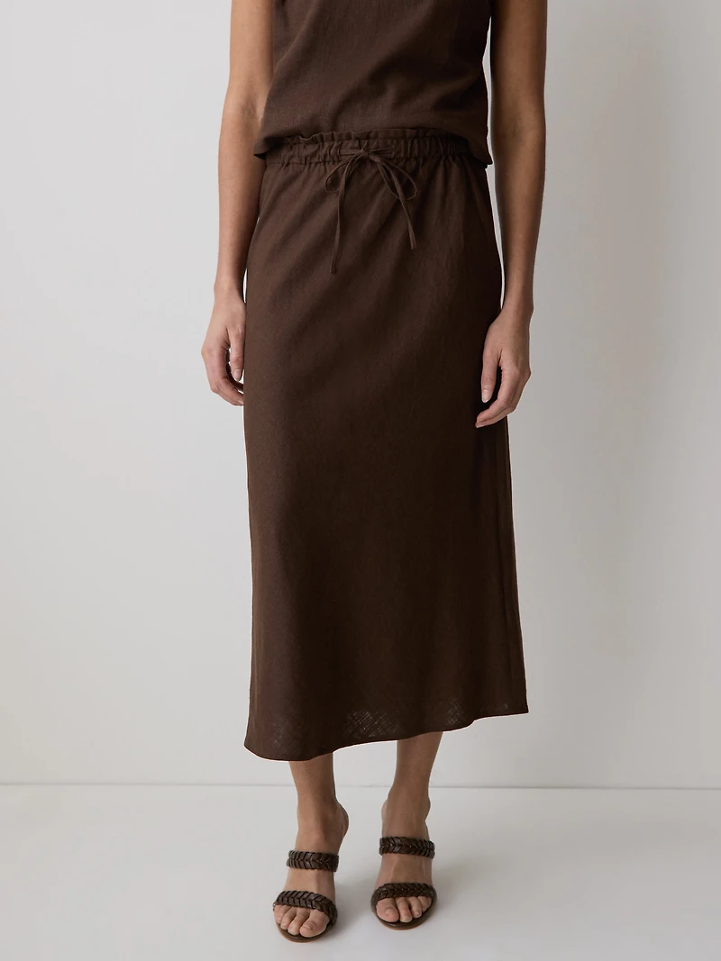 Linen-Blend Straight Midi Skirt