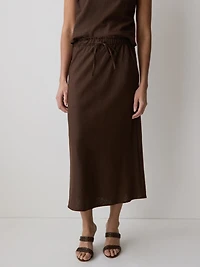 Linen-Blend Straight Midi Skirt