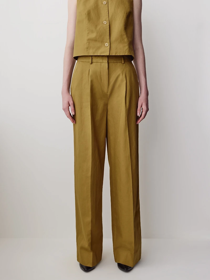 Wide-Leg High-Rise Linen-Blend Pant