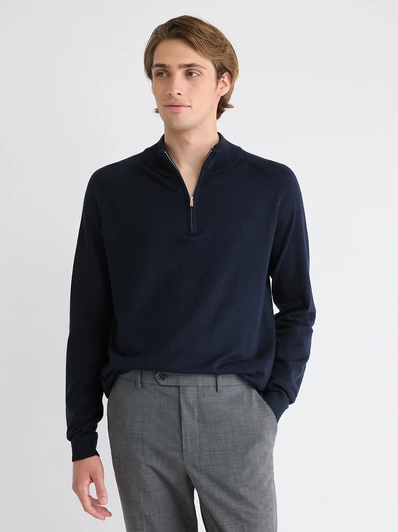 Pull à Col Montant Demi-Zip et Manches Longues