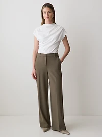Pantalon en Sergé Épais à Taille Mi-Haute et Jambe Large