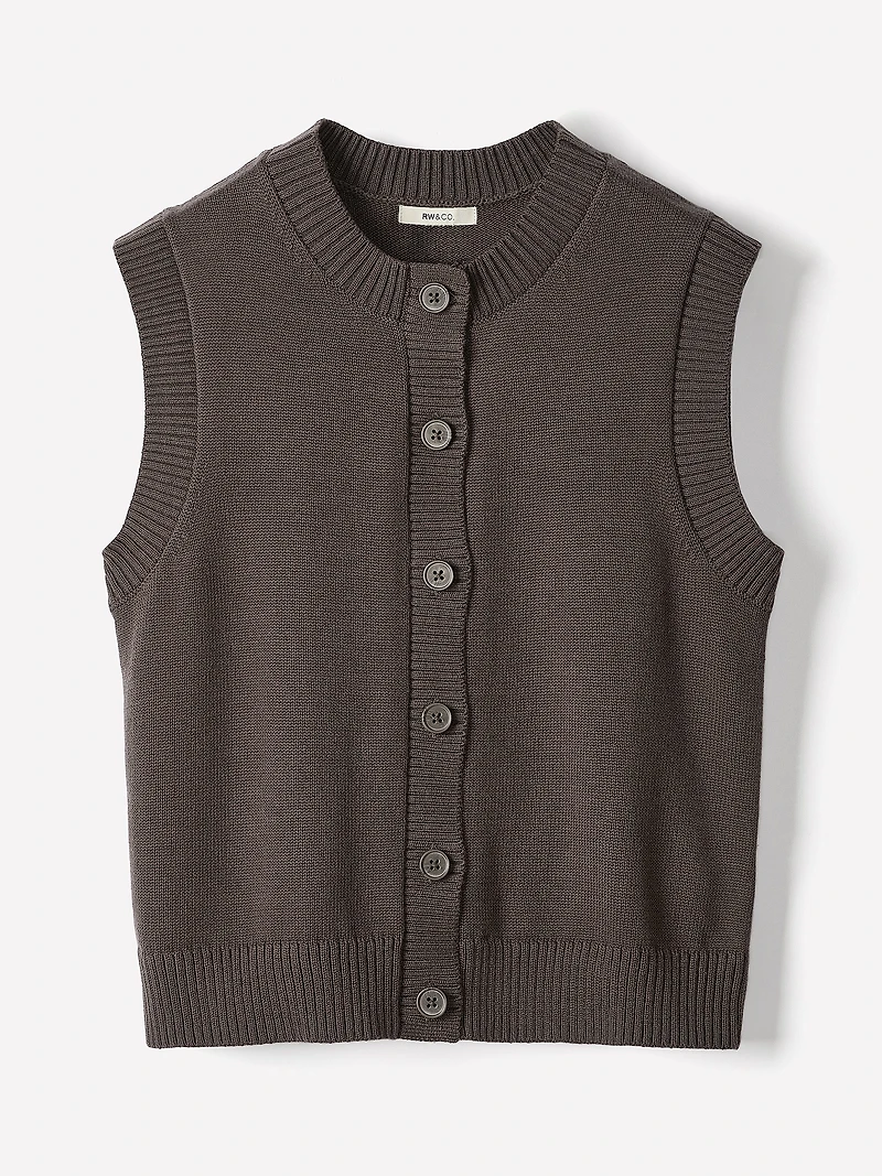Veste en Tricot Sans Manches à Col Rond