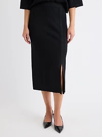 Jupe Droite Midi en Tricot à Taille Haute