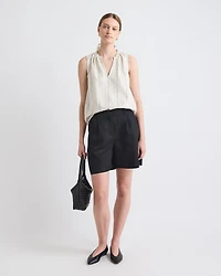 Striped Sleeveless V-Neck Linen-Blend Blouse