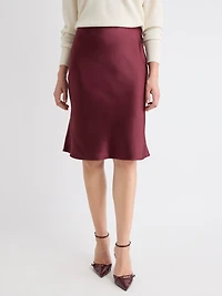 Jupe Droite aux Genoux en Satin à Taille Haute