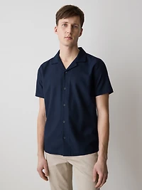 Short-Sleeve Herringbone Shirt with Camp Collar