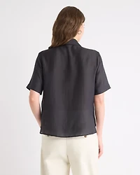 Short-Sleeve Buttoned-Down Blouse with Shirt Collar