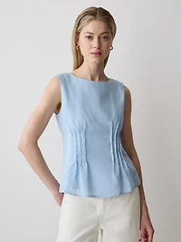 Blouse Péplum en Ramie Sans Manches à Col Rond
