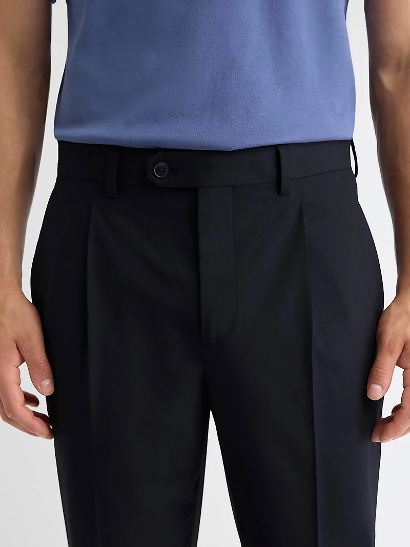 Wool-Blend Tapered-Leg Pleated Dress Pant