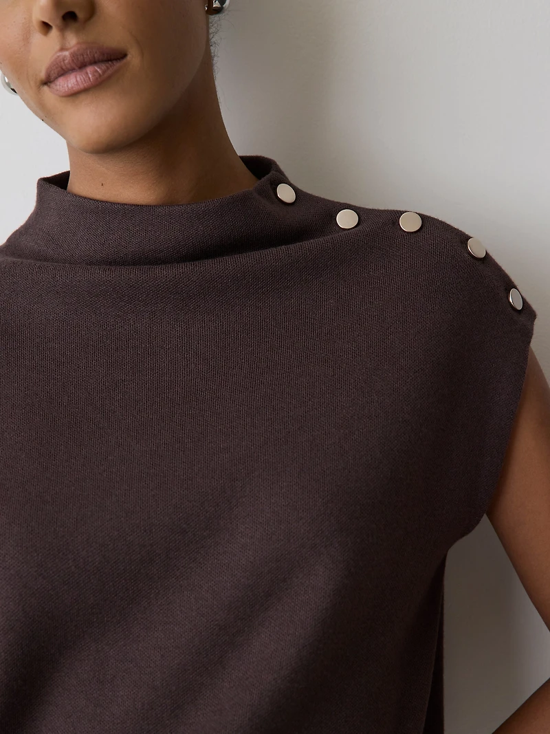 Pull Sans Manches à Col Montant avec Boutons l'Épaule