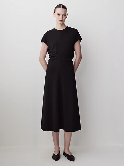 Extended-Sleeve Crew-Neck Midi Dress
