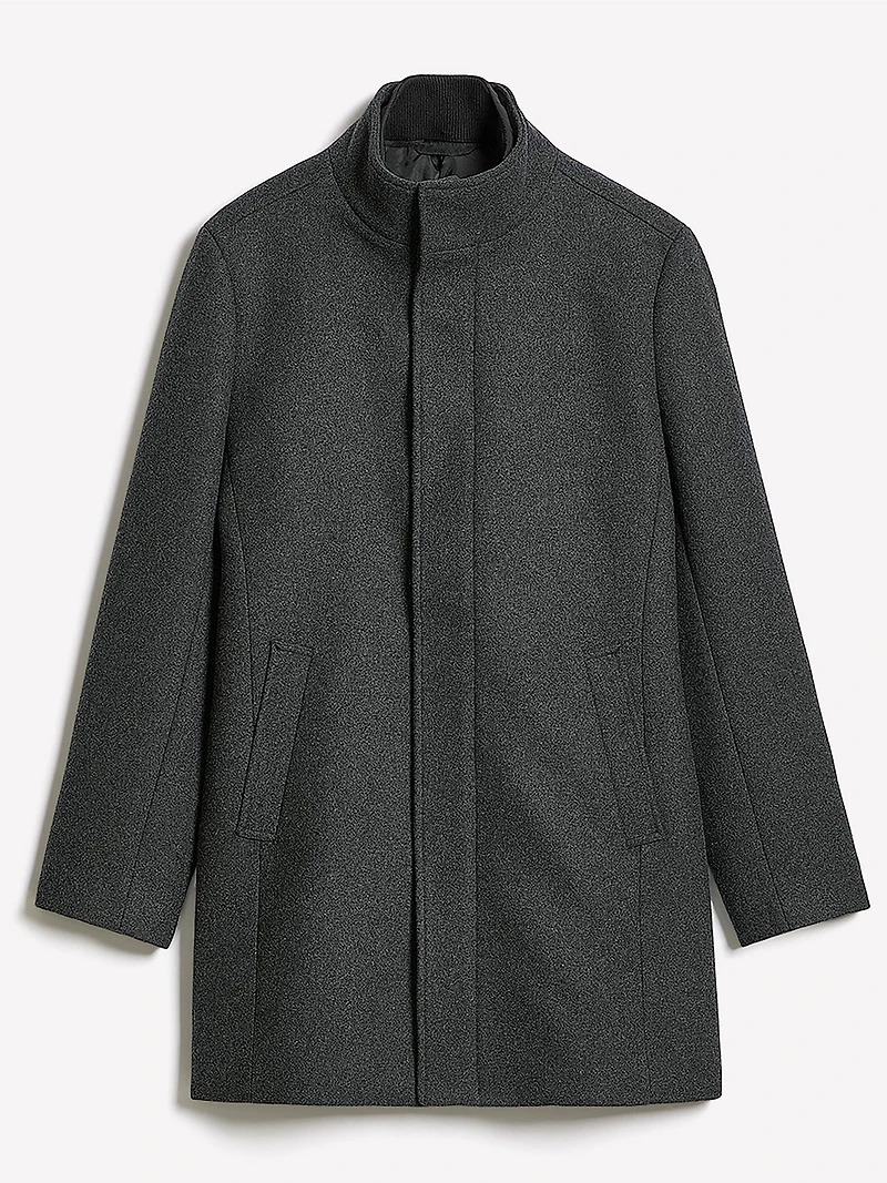 Classic Solid Mock-Neck Wool Coat with Dickey
