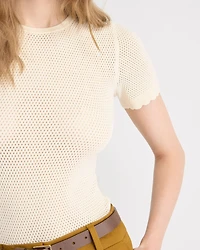 Short-Sleeve Crew-Neck Textured-Knit Sweater