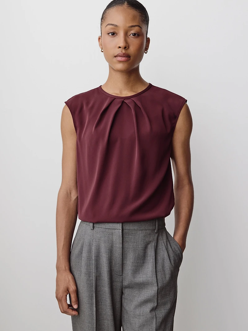 Cap-Sleeve Crew-Neck Blouse