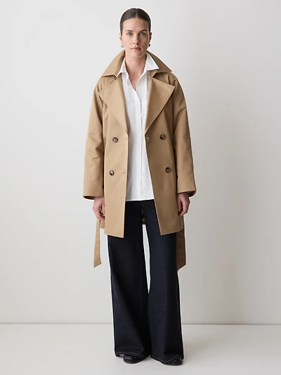 Manteau Trench en Sergé à Boutonnage Double avec Ceinture