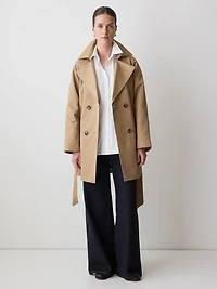 Manteau Trench en Sergé à Boutonnage Double avec Ceinture