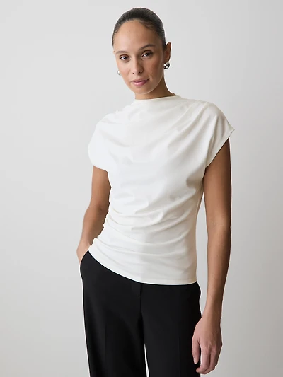 Extended-Sleeve Crew-Neck Draped Top