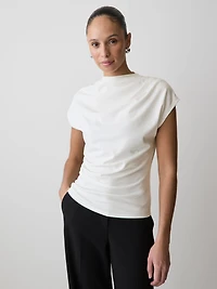 Extended-Sleeve Crew-Neck Draped Top