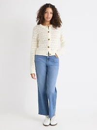 Long-Sleeve Short Cardigan with Fancy Stitches