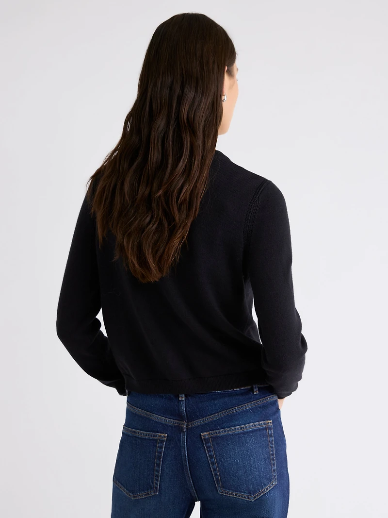 Long-Sleeve Short Cardigan with Chest Pockets