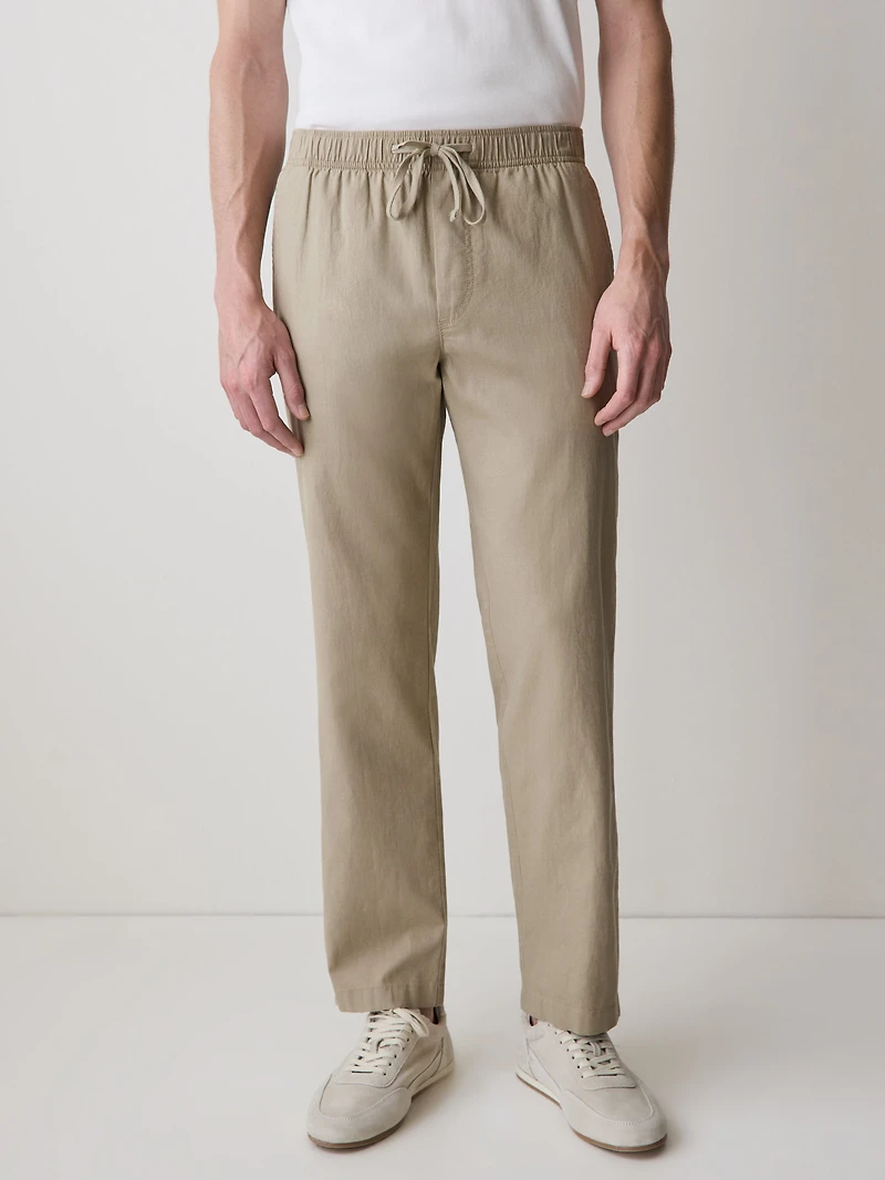 Linen-Blend Pants with Elastic Waistband and Drawstring