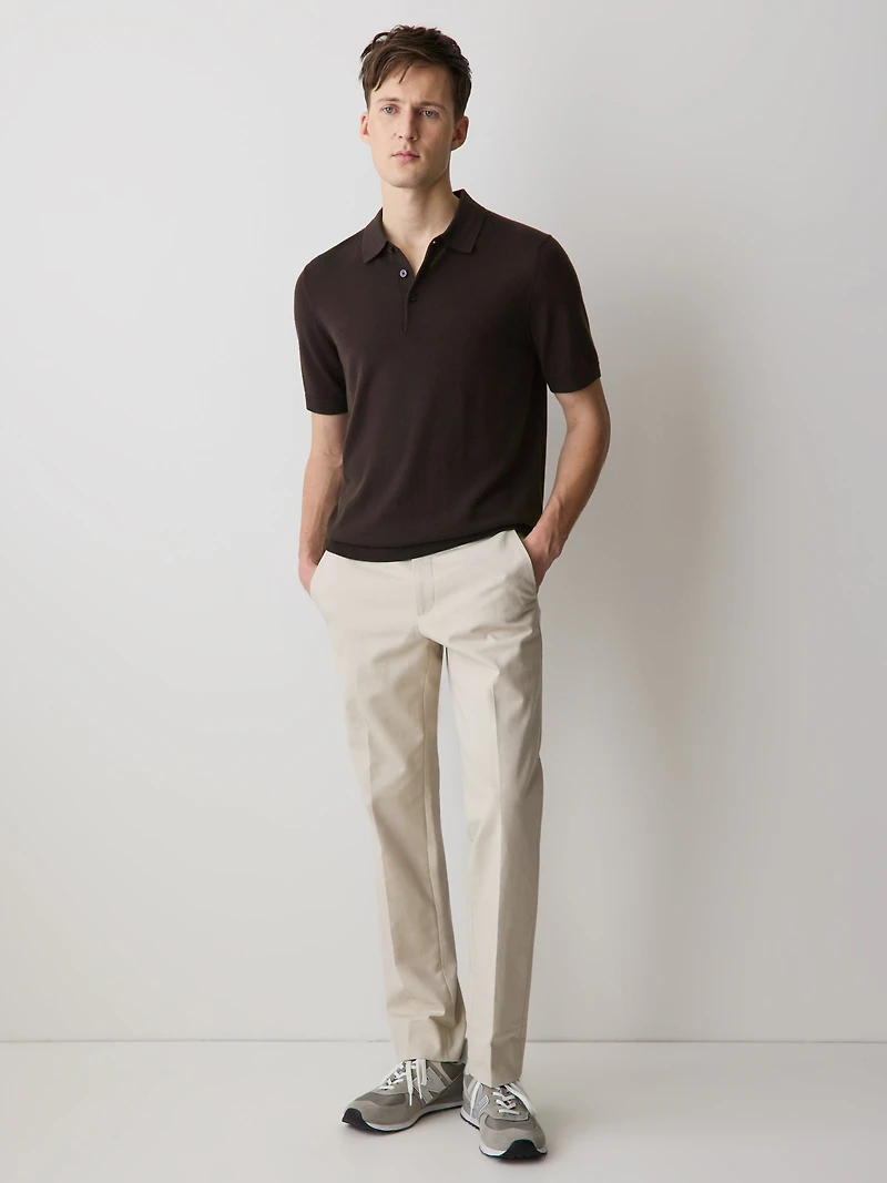 Merino-Wool Short-Sleeve Polo Sweater