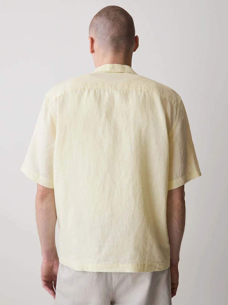 Short-Sleeve Linen Shirt with Camp Collar