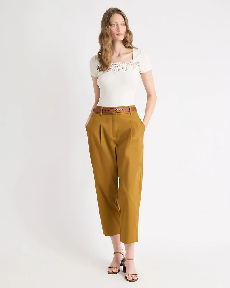 Short-Sleeve Square-Neck Ribbed Top