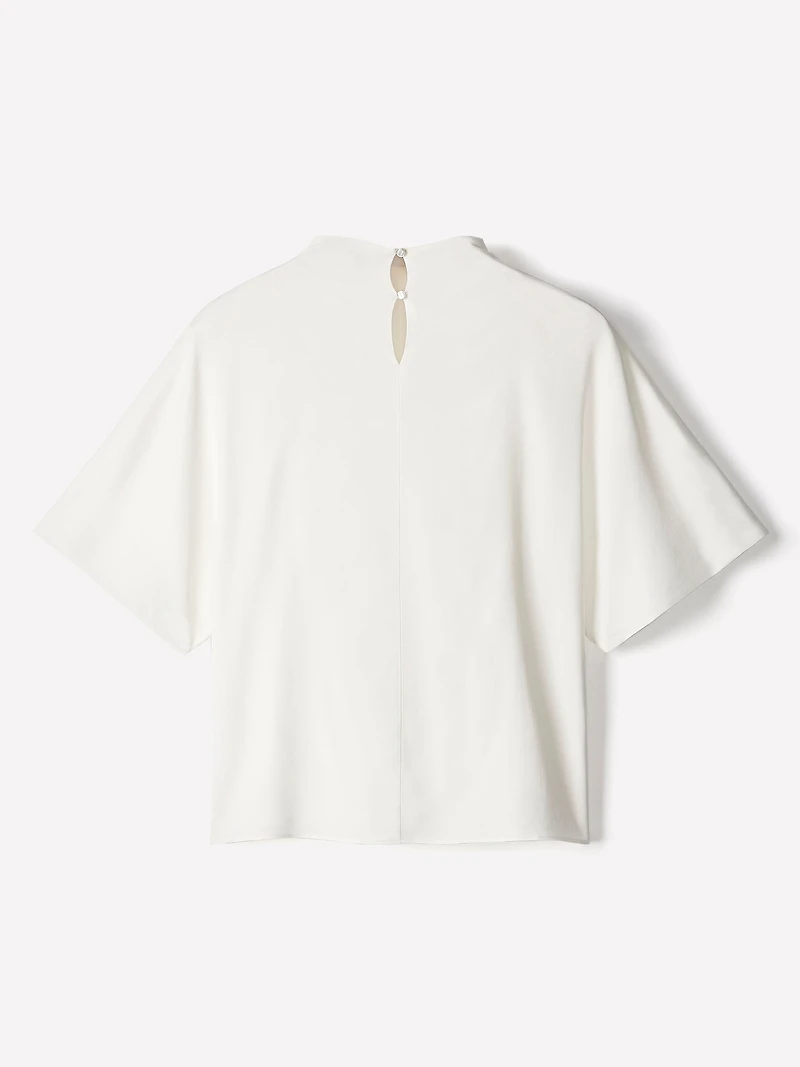 Short-Sleeve Mock-Neck Cape Blouse