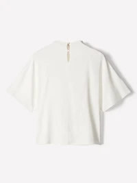 Short-Sleeve Mock-Neck Cape Blouse