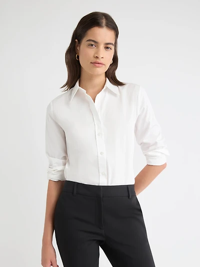 Blouse Boutonnée en Popeline à Manches Longues