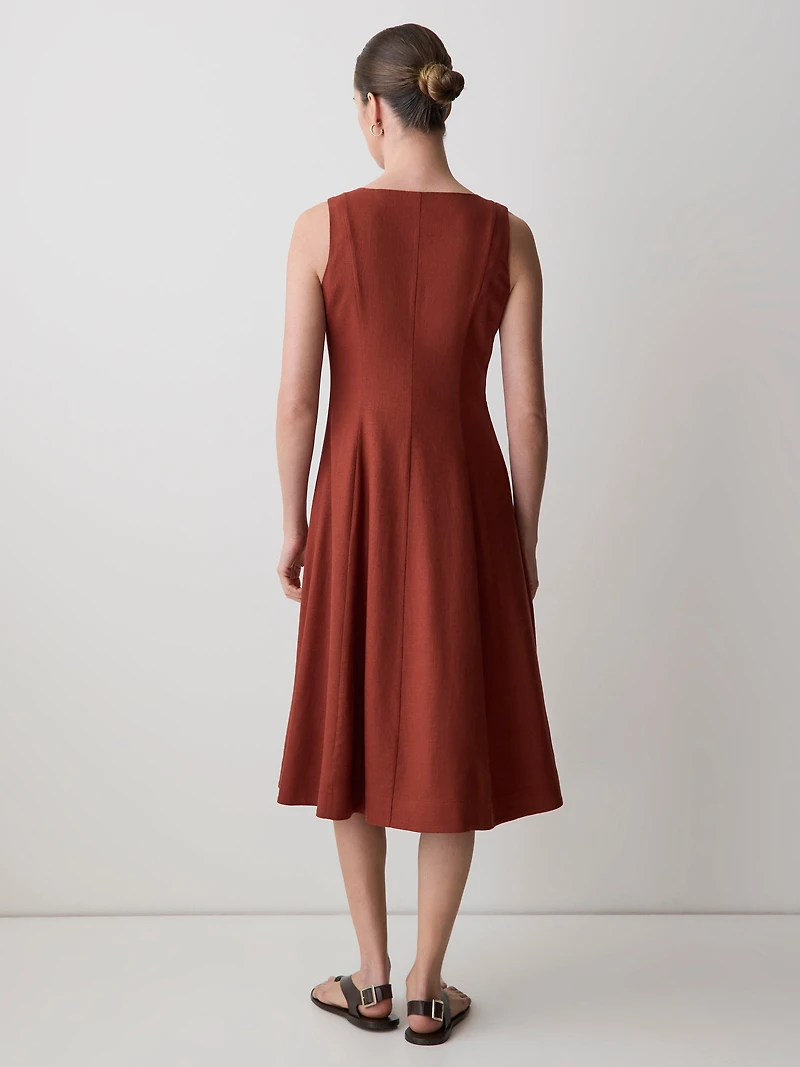 Sleeveless Crew-Neck Linen-Blend Midi Dress