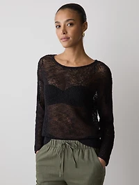 Pull en Mesh à Col Rond et Manches Longues