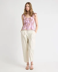 Sleeveless U-Neck Empire-Cut Blouse with Ruffles