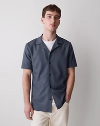 Short-Sleeve Herringbone Shirt with Camp Collar