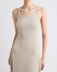 Sleeveless Square-Neck Ribbed Midi Dress