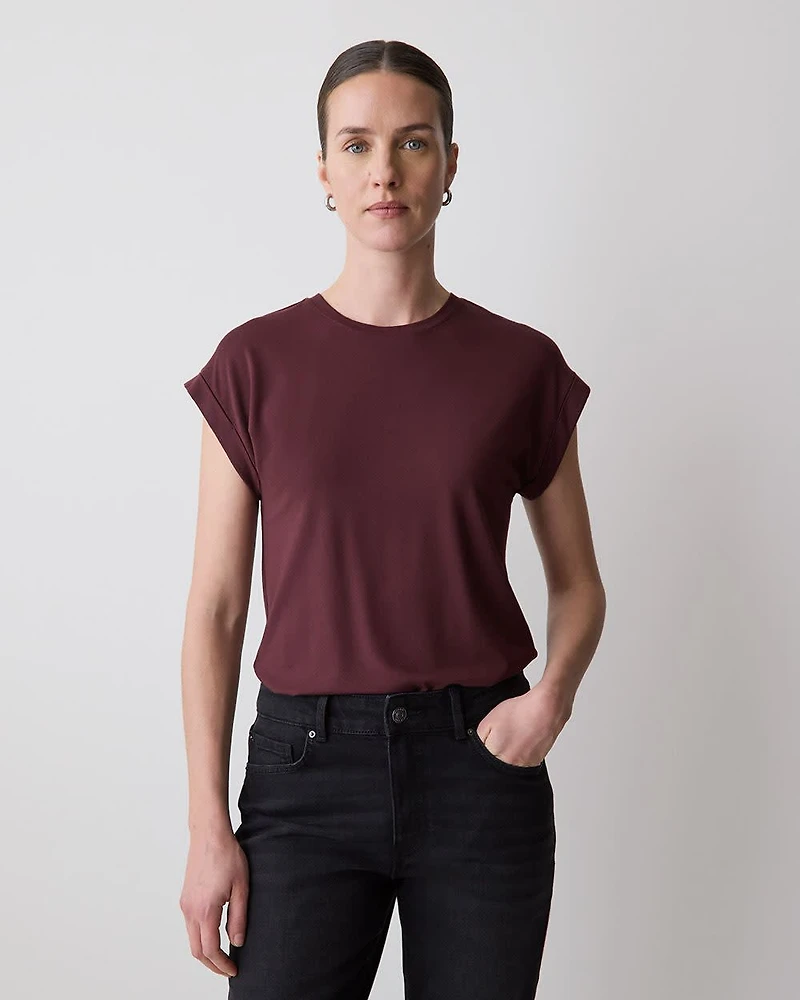 T-Shirt à Col Rond et Manches Très Courtes