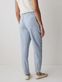 Pantalon Jogger en Lin à Taille Mi-Haute et Jambe Fuselée